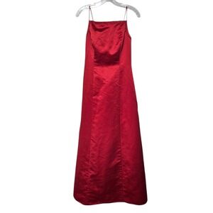 Red Satin Gown Beaded Floor Length Evening Dress Medium Chiffon Panel Holiday